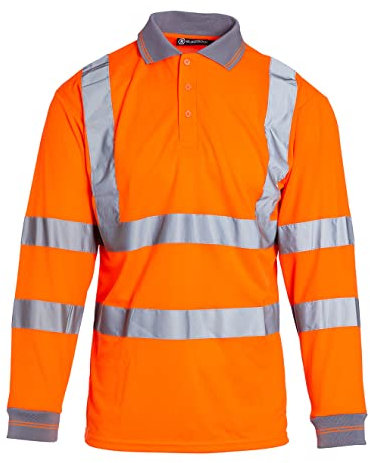 Blackrock Hi-Vis Long Sleeve Polo Shirt, Rail Orange T-Shirt, Work Utility & Safety Clothing, High Viz, Work Tops, Clothing PPE Workwear, Birds Eye Polyester, Class 3 Certified, Size 4XL