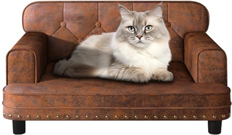 PWTJ Dog Sofas and Chairs for Small Breeds/Cat Beds with Tech Fabric/Sturdy Wooden Frame Cat Sofa Chair/Dog Sofa Bed for Small Dog Using (coffee)