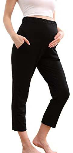 COLOMI Pantalon de maternité décontracté pour femme, legging de maternité, pantalon de maternité, confortable, extensible, pantalon de survêtement, Noir , M
