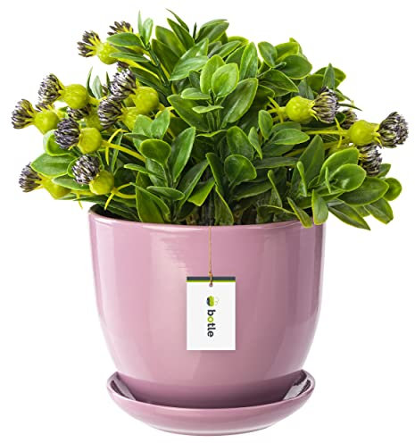 botle Keramiktopf Pflanztopf Blumenchale Übertopf Pflanzkübel handbemalt D 130 mm puderrosa Keramik inkl. Untersetzer Wasserablaufloch