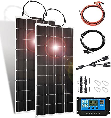 USEBEM 400W 600W 800W 1200W Kit De Panneau Solaire Flexible,Kit De Panneau Solaire,ContrôLeur De Chargeur De Batterie Solaire 18V 40A, pour Maison,Camping-Car,Caravane,Bateau Marin,2X300W