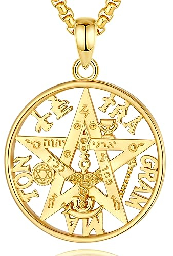 INFUSEU Tetragrammaton Kette, 925 Sterling Silber Goldenes Mystisches Symbol Schmuck Amulett Schild Hexe Spirituelle Wiccan Anhänger Schutz Sinnvolle Magische Energie Geschenk für Frauen Männer