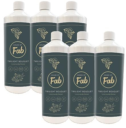 Fabulosa House of Fab Luxury Fragranced Antibacterial Laundry Cleanser and Fabric Softener, Premium Laundry Sanitiser and Freshener, 120 Washes, 1L, 6 Pack, Twilight Bouquet