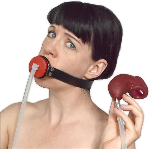 BDSM Silikon Urinal Mundknebel mit Schlauch & dehnbarem Kondom | Verstellbares Kopfgeschirr aus Kunstleder | Fetisch Sexspielzeug für Sklaven & Sektspiele | Bondage Mouth Gag für Paare