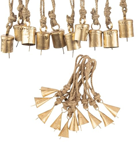 JYPR Rustikale Kuhglocken im Vintage-Stil, aus Metall, für Weihnachtsdekoration, antike, handgefertigte 4 cm, goldene Glocken, Hexenglocken, einzigartige Weihnachtsdekoration im alten Look, 20 Stück