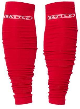 Battle Sports Long Scrunch Football Sock Sleeve, Extra Long Sport Calf Sleeve for Men & Boys, Red, S/M, L/XL