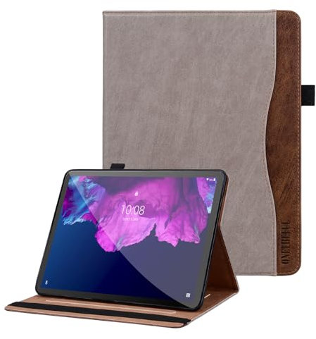 ONETHEFUL Case for Lenovo Tab P12 12.7 Inch Tablet Premium PU Leather Folding Stand Protective Case with Pen Holder and Document Slots, Lenovo Tab P12 2023 TB370FU Car Sleep/Wake Khaki
