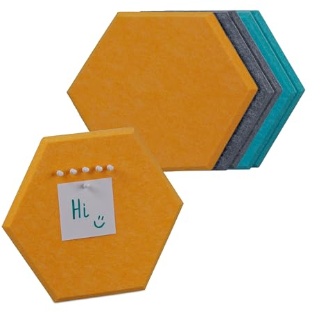 Relaxdays Filzpinnwand, 6 Selbstklebende Sechsecke in 3 Farben, Filz, HBT: 26x30x0,9 cm, Filzwand inkl. Pinnnadeln, bunt