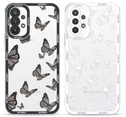 Yoedge 2 Stück Transparent HandyHülle für Samsung Galaxy A32 5G Hülle Schmetterling 6,5,TPU Silikon Schutzhülle für Samsung A32 5G Case 3D Butterfly Muster Aesthetic Mädchen Frauen Durchsichtig Cover