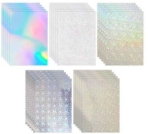 Pilikoll 15 Stück A4 holografische Silberkarte Holographische Aufkleber Papier Vinyl Aufkleber Papier Laser Holografische Vinylfolie Selbstklebende für DIY Handwerk Dekoration