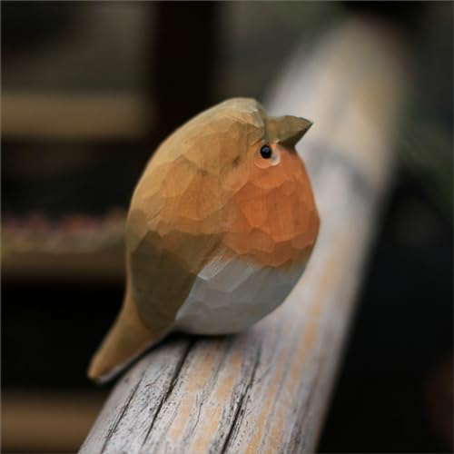 INF-STAR Handgefertigtes Rotkehlchen-Sammelstück aus Holz – kleine Weihnachtsvogel Figur für Regal, Schreibtisch oder Kaminsims – umweltfreundliches Geschenk für Vogelliebhaber und Sammler