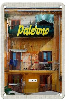 Femer Blechschild Reise 12x18cm Palermo Italien Gebäude Urlaubsort Schild