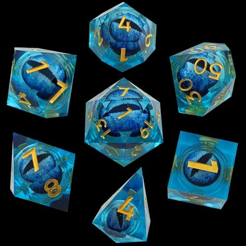 DND-Würfel-Set aus Harz, Drachenauge, flüssiger Kern, scharfe Kanten, Würfelset mit Geschenkbox, Dungeons and Dragons, RPG, polyedrische D&D-Würfel, Rollenspiel, Würfelset D20, D12, D10, D8, D6, D4