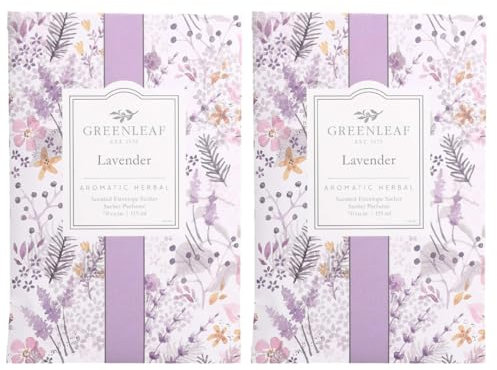 Greenleaf 2 pack of LAVENDER - Floral Scented Sachet Bag - Drawer Fragrance Wardrobe Air Room Freshener for Living Room Bedroom Bathroom Laundry Basket or Car