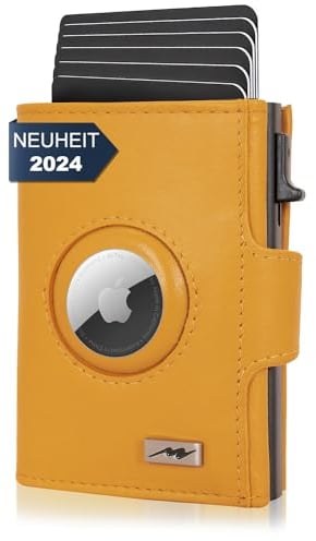 Marc Peter® Chicago Leder Push Air Slim Wallet - Airtag Geldbörse mit Münzfach - RFID Schutz kleines Mini Portmonee Leder Gelb XL MÜNZFACH