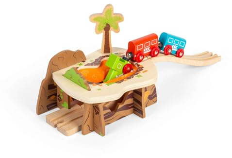 Bigjigs Rail Lava Pit - Wooden Train Tunnel with 2 Track Pieces & Ramp, Kids Trains & Railway Accessories, Dinosaur Toys & Gifts for Toddlers, 3 Year Old +