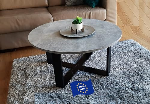 designimpex Design Couchtisch DA-333 Beton/Schwarz matt 86x86x42 cm rund Couch Table Ablage Living Room Table Moderne Tische Wohnzimmertisch Beistelltisch Sofa Tisch Wohnzimmer