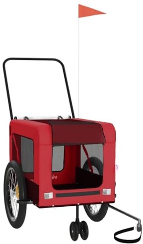 vidaXL Fahrradanhänger Hunde, Hundeanhänger mit Reflektoren Flagge, Hundetransporter Maximale Belastbarkeit 30 kg, Haustier Transportwagen, Rot Schwarz Oxford-Gewebe Eisen