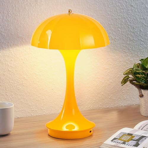Pilz Lampe Kabellos Tischlampe,Flowerpot Lampe mit Touch 3 Helligkeitsmodi Schreibtischlampe,Dimmbar Pilzlampe LED Akku Tischleuchte Mushroom Lamp für Schlafzimmer,Büro,Bars,Restaurants Deko