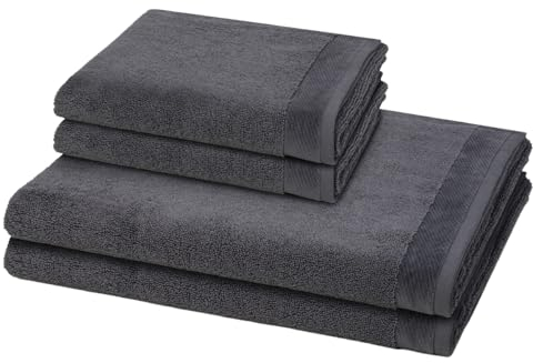 Möve - 4 teiliges Frottier-Set - Premium (2 X Handtuch 2 X Duschtuch im Set) - 550 g/m2 - Baumwolle - Walkfrottee - saugstark - weich und flauschig - Dark Grey