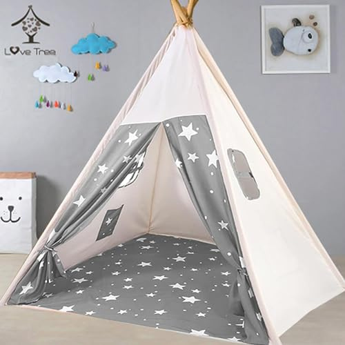 Pamatio Tipi Zelt für Kinder,Tipi Kinderzelt,Kinderzelt für drinnen,Kindertipi Spielzelt,Spielzelt Kinder,Kinderzimmer Deko Weiß und Blau Sternmuster
