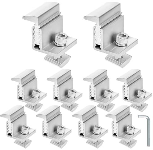 YOUEON 10 Pack Solar Panel End Clamps 35-50mm Adjustable, Aluminum Z Bracket for Solar Panel Include 10 Screws M8, Aluminum Rail Roof Mount End Clamps, Silver