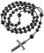 mookaitedecor Hematite Black Obsidian Crystal Necklace Healing Crystal Cross Pendant Necklace for Men, Reiki Spiritual Protection Religious Christian Gift Stone Beaded Cross Necklace Long Chain