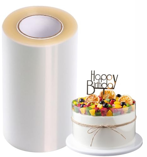 katmerio Pellicola per bordi della torta, 30 cm x 10 m, trasparente, in acetato, riutilizzabile, per mousse, torte, cioccolato, crema, dessert Crafting