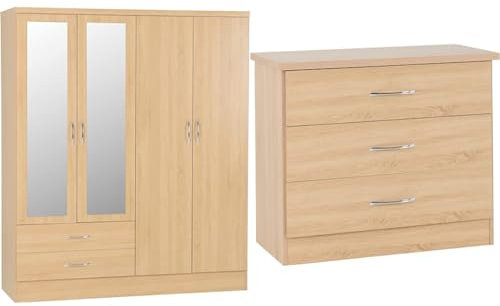 Seconique Nevada 4 Door 2 Drawer Wardrobe in Sonoma Oak Effect & Nevada 3 Drawer Chest in Sonoma Oak Effect