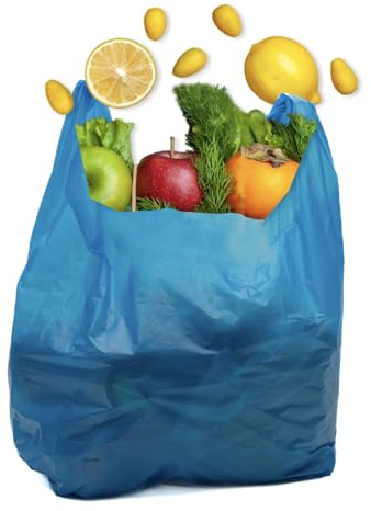 Clearly Extra Strong Heavy Duty Carrier Bag - Pack of 1000 Blue Plastic Vest Style With Handles, 30x46x58cm, Reusable for Food, Clothes, Shopping, Books and More