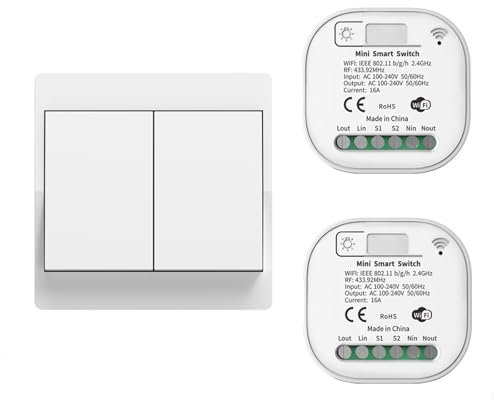 HYHIOTS RF433 Funkschalter Licht Set, Funk Lichtschalter Batterielose APP und Sprachsteuerung, Funk-Sender-Sicherheitsschalter und Empfänger-Controller, Kompatibel mit Alexa Google Home, Smart Life