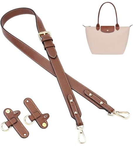 POFIBO Schultergurt für Longchamp Leder - Leder Schulterriemen mit 2 Stück Schultergurtadapter, Verstellbar Schultergurt für Taschen, Schulterriemen Leder für Crossbody Bag, Breiter Gurt