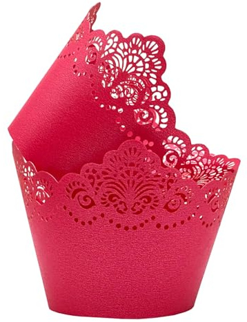 KOSTOO 50Pcs Cupcake Wrappers Hollowing Out Crown Bake Cake Paper Lace Laser Cut Liner Baking Cup Wraps Muffin for Wedding Party Birthday Decoration (Red)