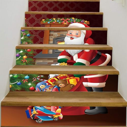 ANHUIB 6 Stück Weihnachtsmann Treppenaufkleber,Selbstklebender Treppenaufkleber Dekorative,Aufkleber Treppenfolie,Weihnachts Tapete,Treppen Sticker Aufkleber,Abnehmbare Tapete Zuhause Deko,18x100cm
