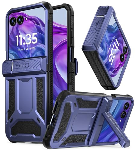 Poetic Spartan - Funda Protectora para Motorola Moto RAZR 50 Ultra 2024, función Atril, protección de bisagra, Resistente a los Golpes, con Soporte, Color Azul metálico