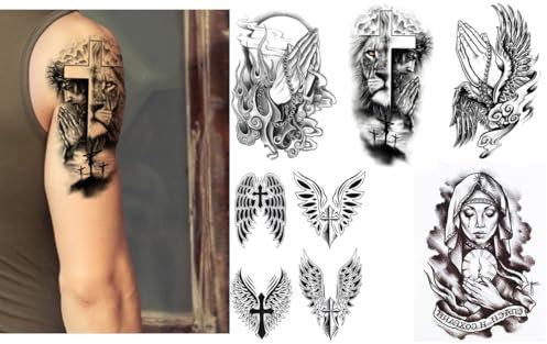 Maria5 Lot de 5 feuilles de tatouage religieux Motif croix