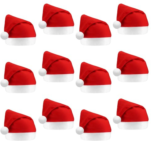HO-SFSM Weihnachtsmützen, 12 Stück Weihnachtsmütze Nikolausmütze Plüsch | Nikolausmütze für Erwachsene und Kinder Weihnachtszubehör