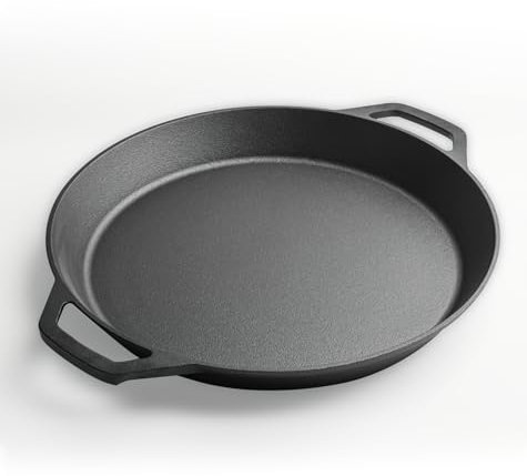 YYMIYU Sartén extra grande de hierro fundido presazonado, asas de doble asistencia, uso en el horno, en la estufa, en la parrilla, comercial o sobre una fogata (20 pulgadas)