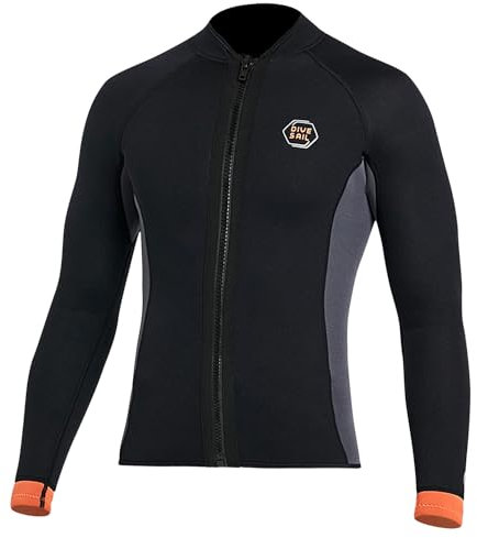 Neoprenanzug Jacke für Damen 3mm Neoprenanzug-Oberteile für Frauen Warmhalten Langarm Frontreißverschluss Neoprenoberteil für Tauchen Surfen Schnorcheln Schwimmen Wassersport 3XL Größe