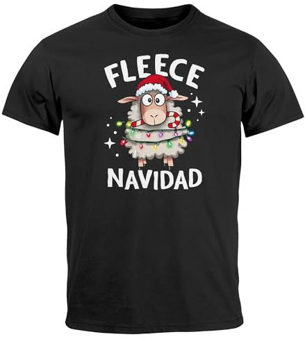 MoonWorks® Herren T-Shirt Weihnachten Lustig Schaf Witz Wortspiel Fleece Navidad Printshirt Weihnachtsshirt Männer