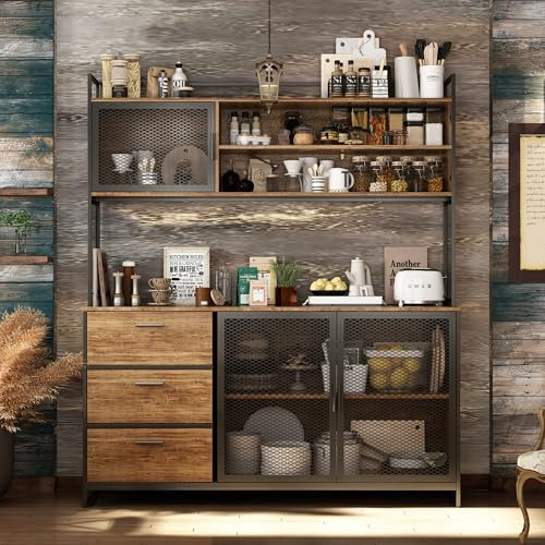 Küchenschränke, Küchenorganizer, 3-türige, 3-Schubladen-Küchenschränke, Küchenschränke mit Arbeitsplatte, Küchenschränke mit 4 Ablageebenen, Retro-Industrie, Küche, Wohnzimmer, 150 x 40 x 174 cm