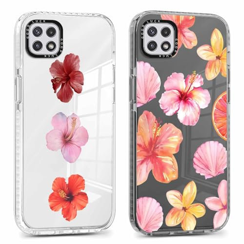 Phoona 2 packs Phone Case for Samsung Galaxy A22(5G) 6.6'', Cute Clear Transparent Cover with Flower Pattern Aesthetics Design, Soft Shockproof Protective Bumper Slim Funda for Women Girls