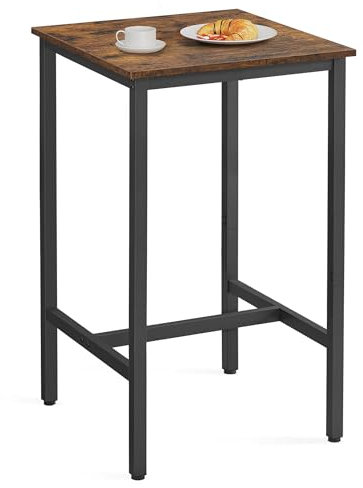 VASAGLE Breakfast Bar, Square Tall Bar Table, Heavy-Duty Steel Frame, 60 x 60 x 106 cm, Easy Assembly, for Kitchen Living Room, Industrial Style, Rustic Brown and Black LBT035K01