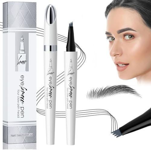 2025 Neu Augenbrauenstift Wasserfest, Magischer Microblading Augenbrauenstift Dunkelbraun Eyebrow Pencil mit 4 Gabelspitze Applikator, Erzeugt Mühelos Natürlich Aussehende Brauen (03# Grau)
