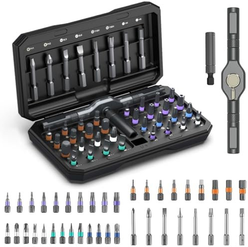 ORIA Ratchet Screwdriver Set, 42 in 1 Magnetic Screwdriver Sets with 40 Bits, Detachable Handle, Magnetizer, Mini Repair Tool Kit for Bicycle, Furniture/Electronics Maintena - Black