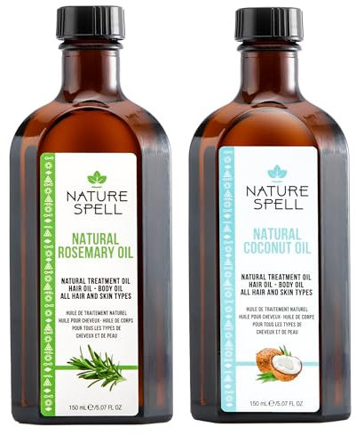 Nature Spell Hair Growth Duo with Rosemary & Coconut Oils, Pre-Diluted Oil Set to Stimulate Growth, Moisturises & Repairs Damaged Strands, For All Hair Types, Vegan, Pack of 2, 150ml Each