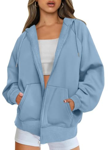Timuspo Zipper Hoodie Damen Oversize Modische Hoodies & Sweatshirts Herbst Kapuzenjacke Jacken Blau XL