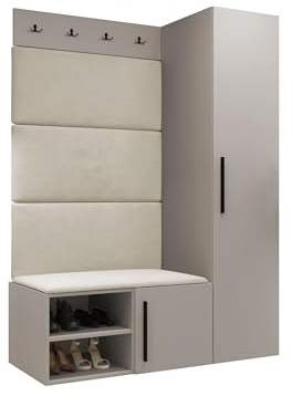 Mirjan24 Garderoben-Set Mapreni II, Schuhschrank + Kleiderhakenbrett + Kleiderschrank Gepolstertes Paneel/Wandpaneel Kleiderhaken Flurgarderobe Wandgarderobe (Cashmere, Manila 02)