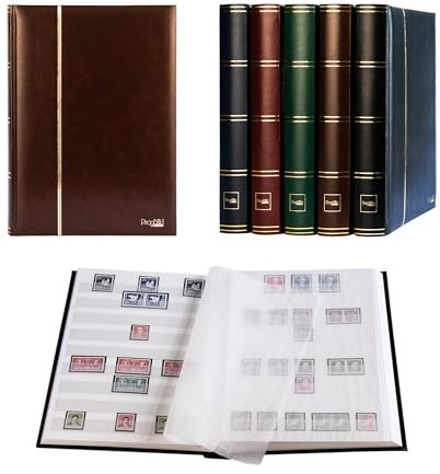 Prophila Collection 64 weiße Seiten Luxus Briefmarkenalbum Einsteckbuch wattierter Brauner Einband