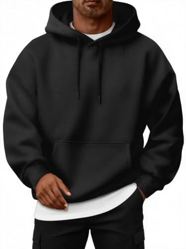 EFAN Mens Oversized Hoodies Fall Sweatshirt Winter Fleece Hooded Collar Drawstring Pullover With Pockets Black L